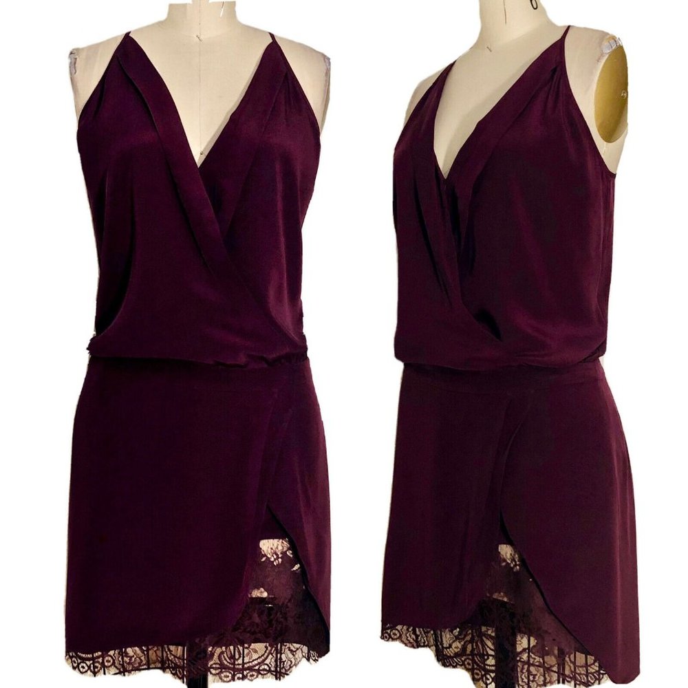 Mason Wine Silk & Lace Wrap Front Cocktail Dress